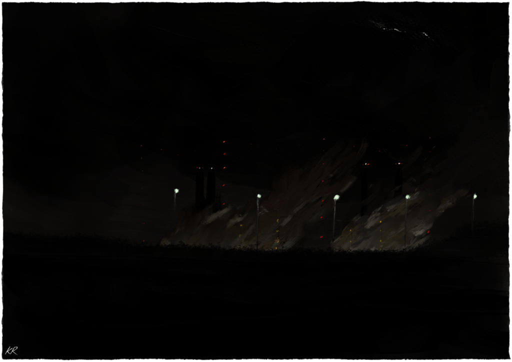 Gloomy factory at night